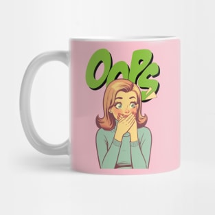 woman covers her mouth Mug